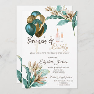 Invitación Flores Globos Ducha Brunch & Bubbly Bridal Shower