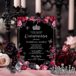 Invitación Flores góticas rojas y negras Moody Quinceañera