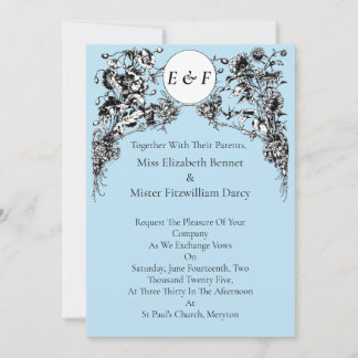 Invitación Flores grabadas, aves y búhos