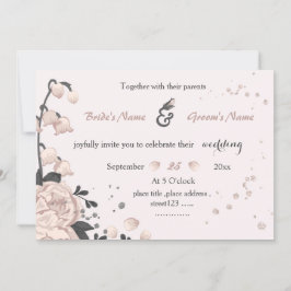 Invitación flores grises oscuras rosadas polvorientas boda in