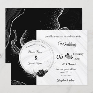 Invitación flores grises plateadas y negras boda botánica