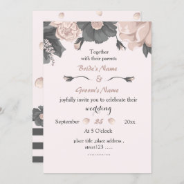 Invitación flores grises rosadas polvorientas boda increíble