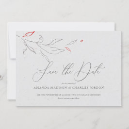 Invitación Flores grises y rojas elegantes y sencillas. Salva