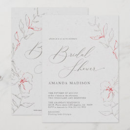Invitación Flores grises y rojas elegantes y simples Bridal S