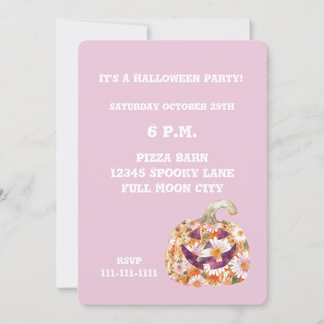 Invitación Flores Groovy Calabaza fiesta de Halloween (Anverso)