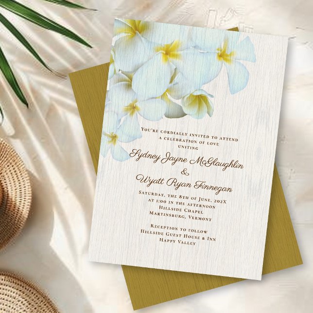 Invitación Flores Hawaianas Rústicas de Madera de Plumeria Bo (Subido por el creador)