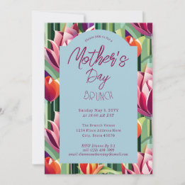 Invitación Flores Hermosas Brunch del Día de la Madre Azul