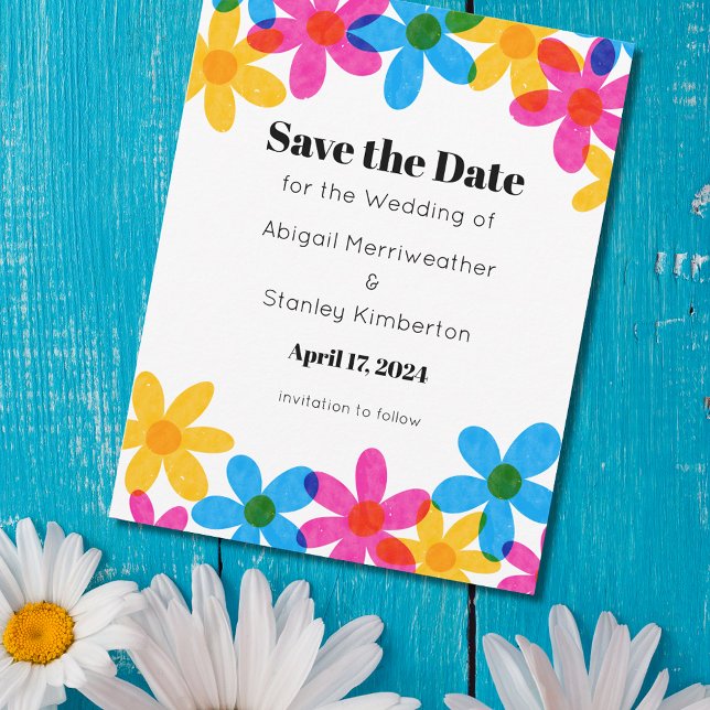 Invitación Flores hippie brillantes y audaces Guardar la fech (Subido por el creador)