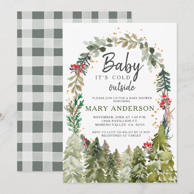 Invitación Flores huecas Pinos de Invierno Baby Shower (Anverso / Reverso)