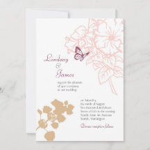Flores ilustradas y mariposa casada en el jardín