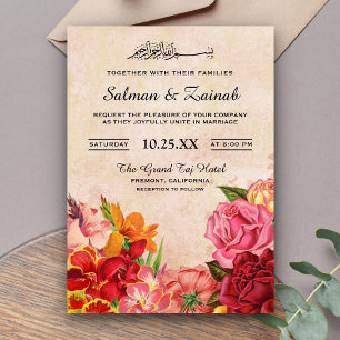 Invitación Flores islámicas musulmanas elegantes vintage boda