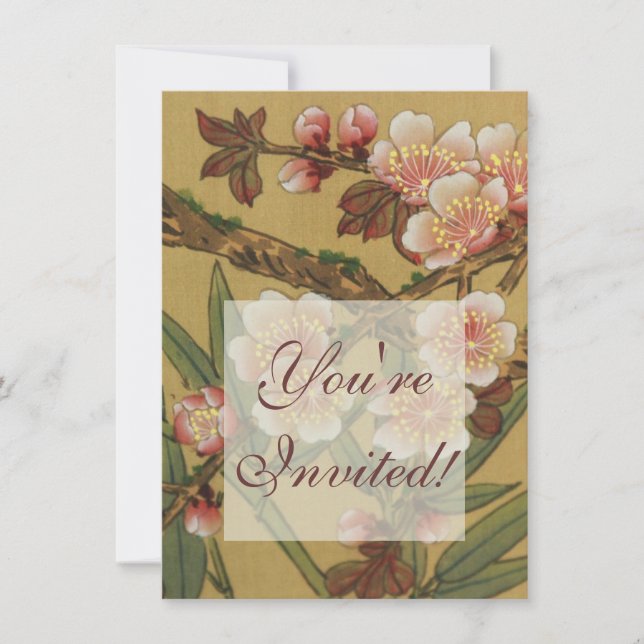 Invitación Flores Japonesas Asiáticas de Flor de Cerezo Vinta (Anverso)