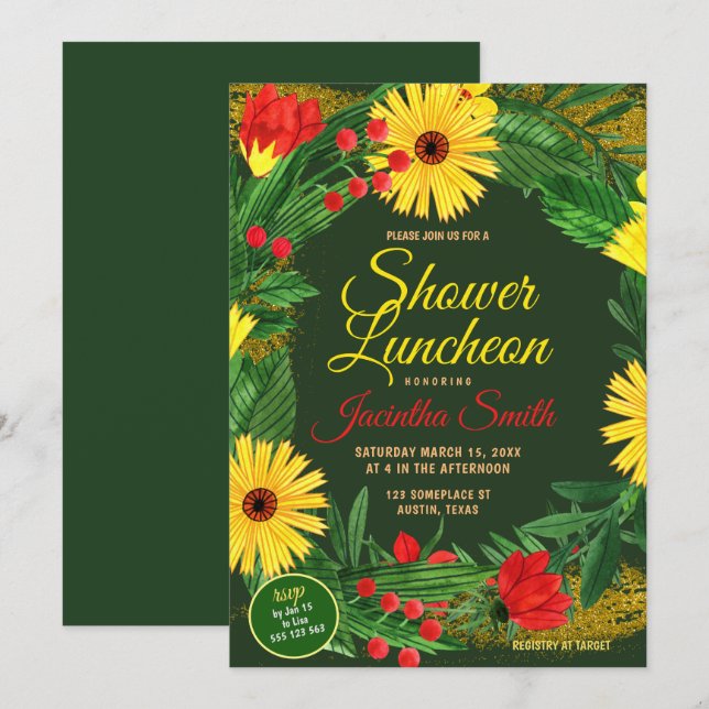 Invitación Flores Jardín Fiesta Luncheon Shower (Anverso / Reverso)