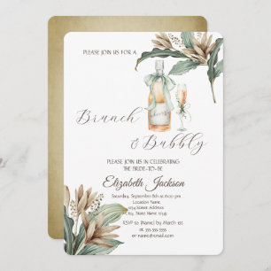 Invitación Flores Leaf Champagne Botella de vidrio Bridal Duc