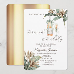 Invitación Flores Leaf Champagne Glass Gold Bridal Shower