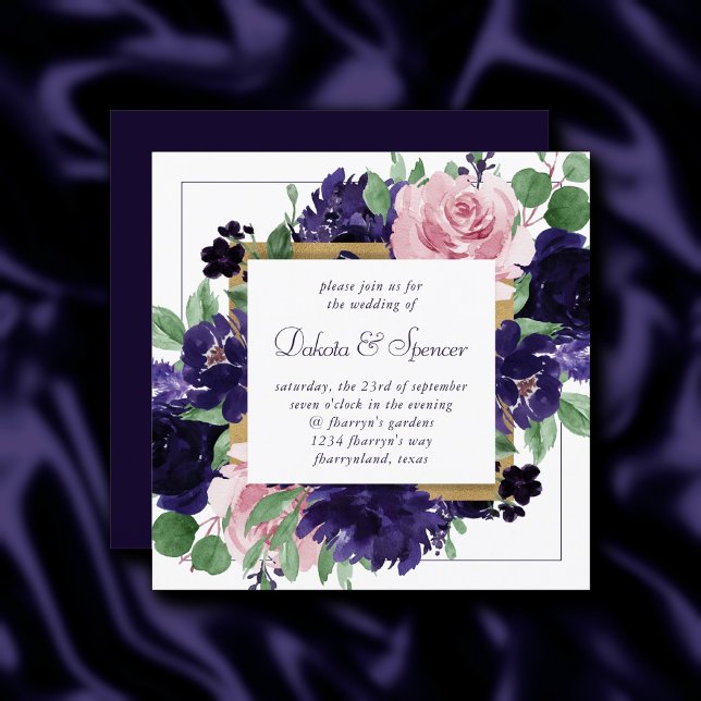 Invitación Flores | Leyenda dorada rosa y púrpura (Subido por el creador)