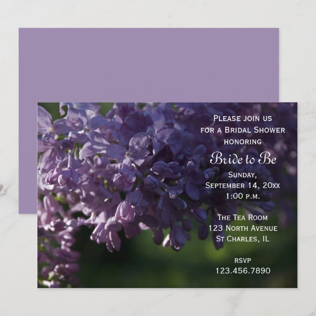 Invitación Flores Lilac púrpura Ducha Bridal (Anverso / Reverso)