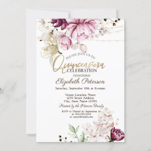 Invitación Flores Lilac Purpurina Butterflies Quinceañera