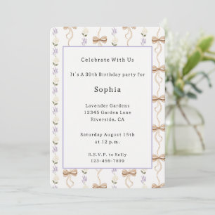 Invitación Flores Lilas Blancas Lindos Lazos Cumpleaños