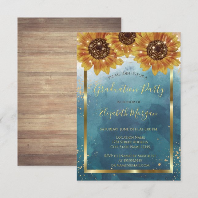 Invitación Flores, Luces, Madera, Partido de Graduación Confe (Anverso / Reverso)