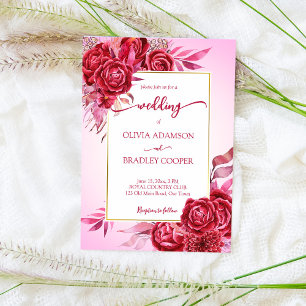 Invitación flores magenta carmesí borgoña rosas ombre rosa