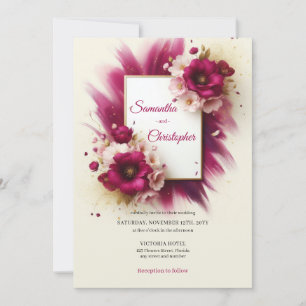 Invitación Flores magenta populares y boda de marcos dorados