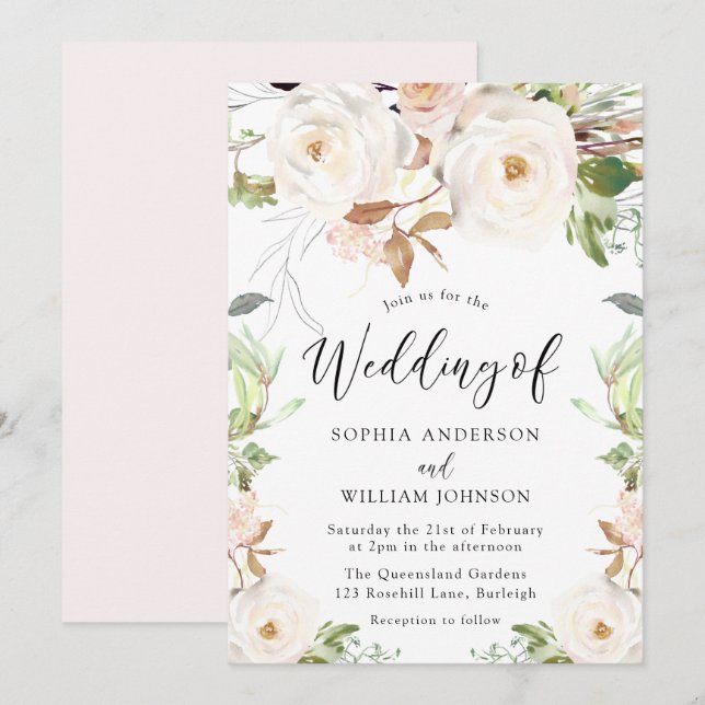 Invitación Flores mágicas de primavera invernal de elegante b (Anverso / Reverso)