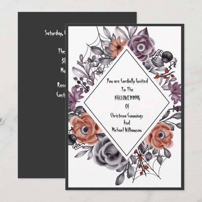 Invitación Flores Malvadas Todo Viendo Boda de Halloween (Anverso / Reverso)