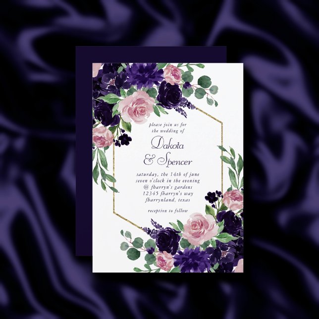 Invitación Flores | Marco dorado rosa y morado para Bouquet (Subido por el creador)
