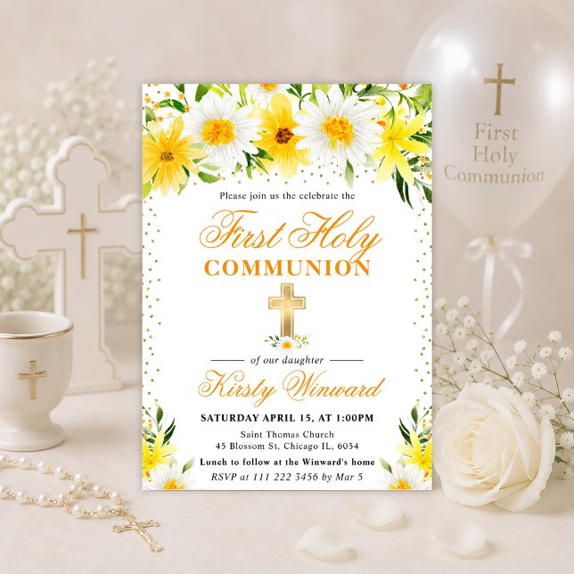 Invitación Flores Margaritas Amarillas Primera Comunión (Subido por el creador)