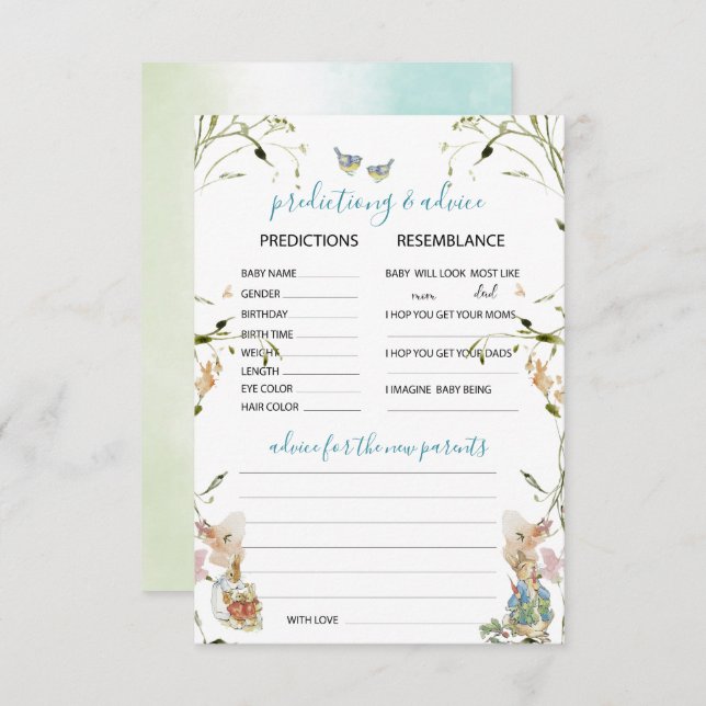 Invitación Flores marinas elegantes Peter Rabbit Predi (Anverso / Reverso)