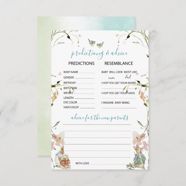 Invitación Flores marinas elegantes Peter Rabbit Predi (Anverso / Reverso)