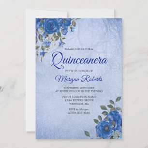 Invitación Flores marinas índigo color de agua azul Quinceane