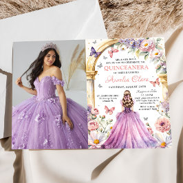 Invitación Flores Mariposas Lilac Princesa Quinceañera