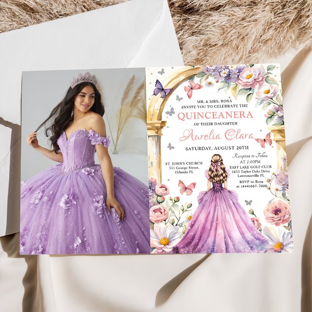 Invitación Flores Mariposas Lilac Princesa Quinceañera (Subido por el creador)