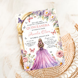 Invitación Flores Mariposas Lilac Princesa Quinceañera