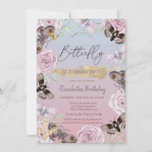 Invitación Flores Mariposas Ombre Cumpleaños