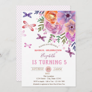 Invitación Flores Mariposas Polka Puntos Cumpleaños