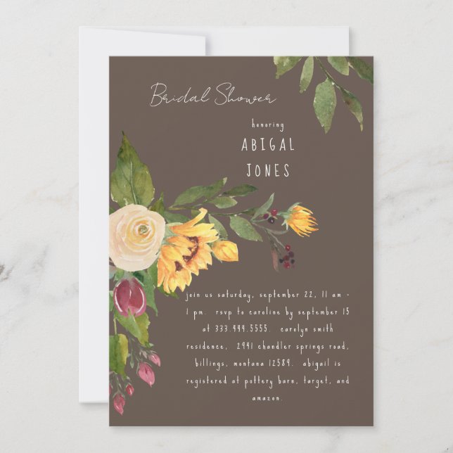 Invitación Flores marrones en ducha de novias en flor (Anverso)