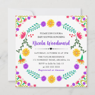 Invitación Flores mexicanas acuarela Fiesta Baby Shower