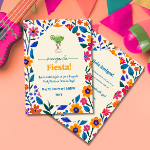 Invitación Flores mexicanas amarillas rosadas Margarita Fiest