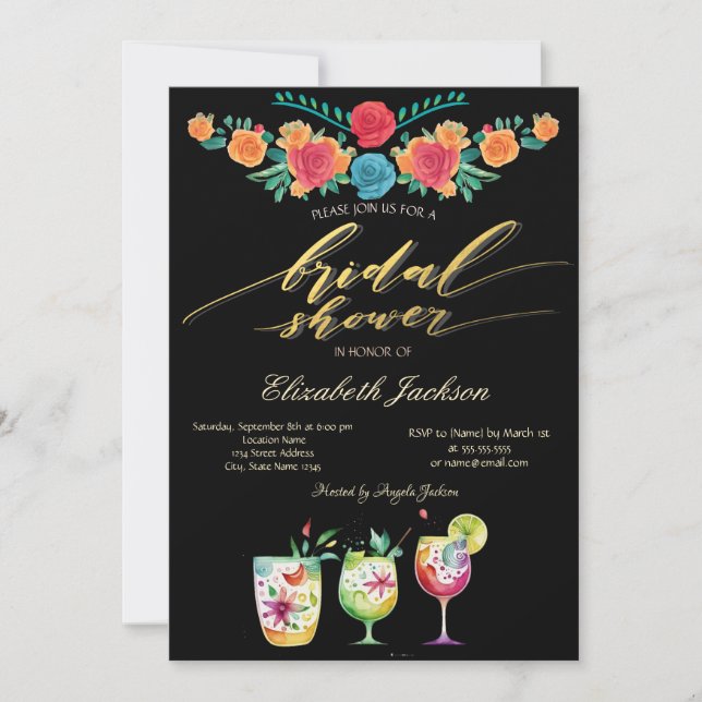 Invitación Flores mexicanas beben ducha de novia (Anverso)