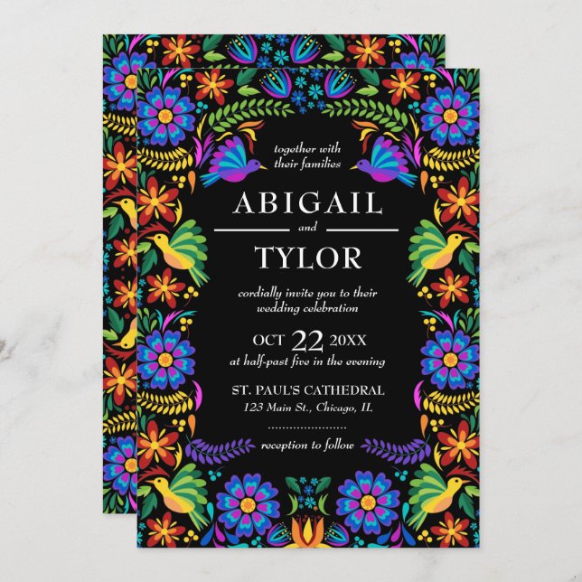 Invitación Flores Mexicanas Boda (Anverso / Reverso)