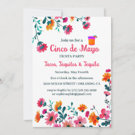 Invitación Flores mexicanas de la Fuchsia Cinco de Mayo Fiest