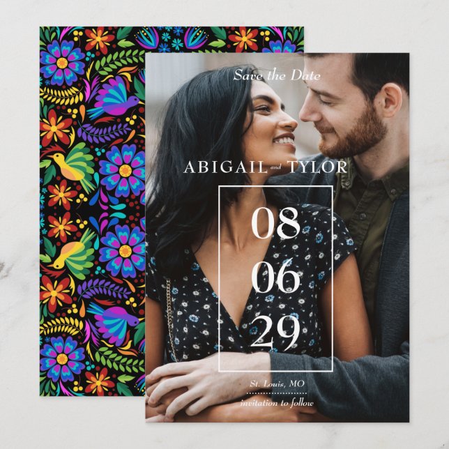 Invitación Flores Mexicanas Foto Salven La Fecha (Anverso / Reverso)