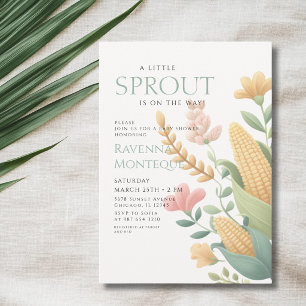Invitación Flores Mínimas de Maíz Un Pequeño Brote Baby Showe