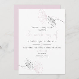 Invitación Flores mínimas de Moda rosa pálido y carbón vegeta