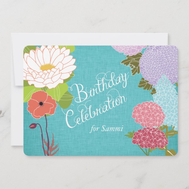 Invitación Flores mixtas invitan al cumpleaños de la línea az (Anverso)