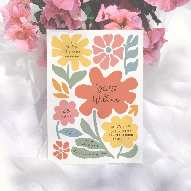 Invitación Flores Modernas Audaces Ducha Bebé Ilustrada Única (Subido por el creador)