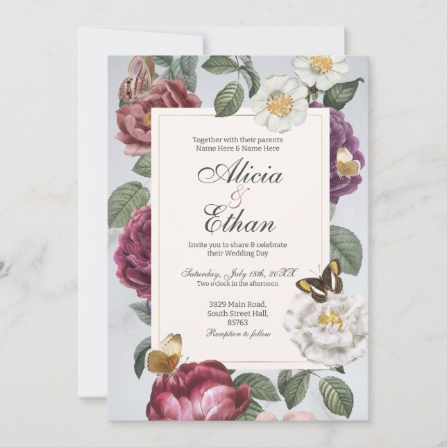Invitación Flores modernas Bodas de flores de baño acuarela (Anverso)